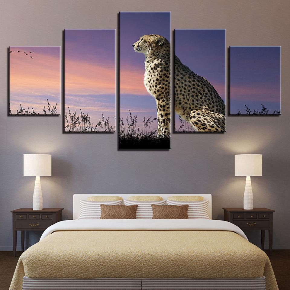 Proud Leopard 5 Piece HD Multi Panel Canvas Wall Art - Original Frame