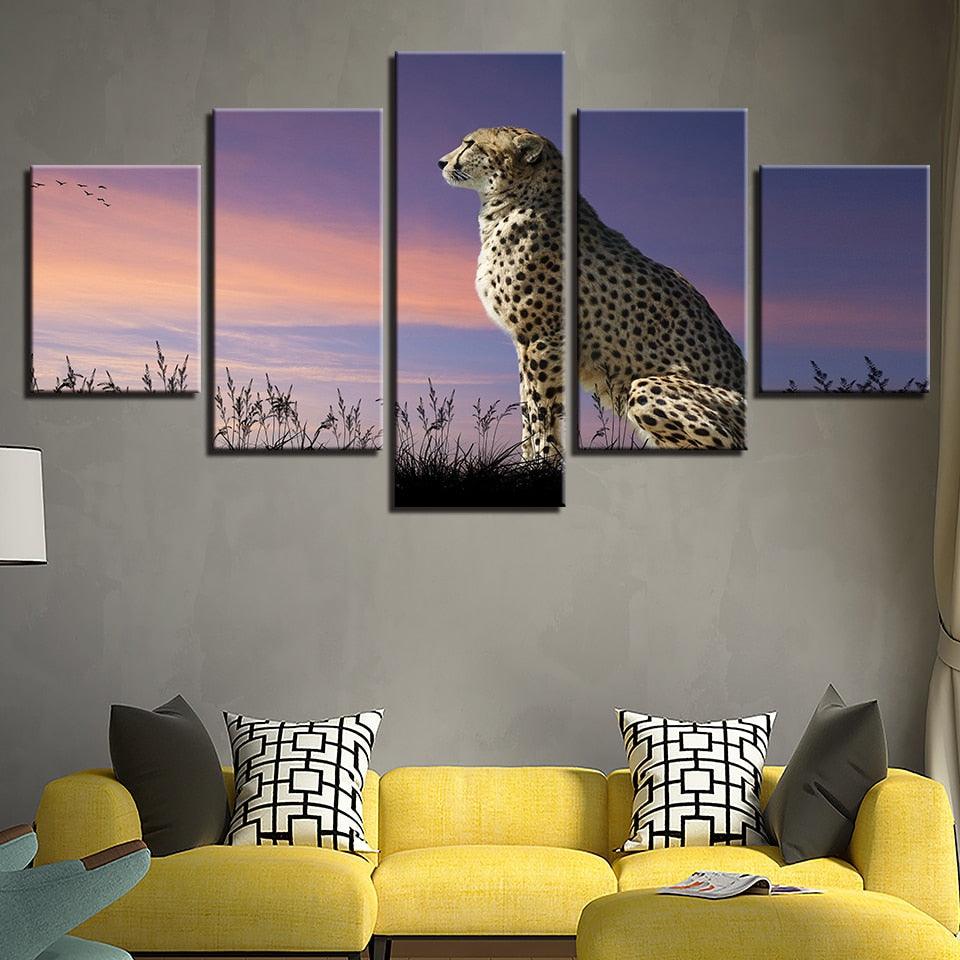 Proud Leopard 5 Piece HD Multi Panel Canvas Wall Art - Original Frame