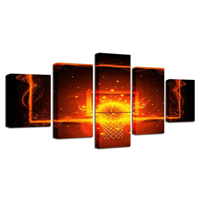 Fire And Ball Hoop Basketball 5 Piece HD Multi Panel Canvas Wall Art Frame - Original Frame