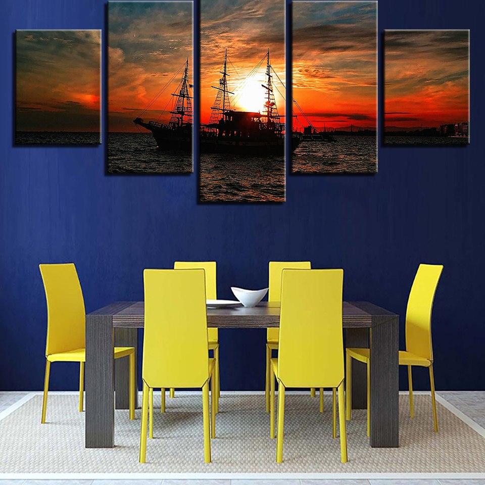 Sailing Under The Sunset 5 Piece HD Multi Panel Canvas Wall Art Frame - Original Frame