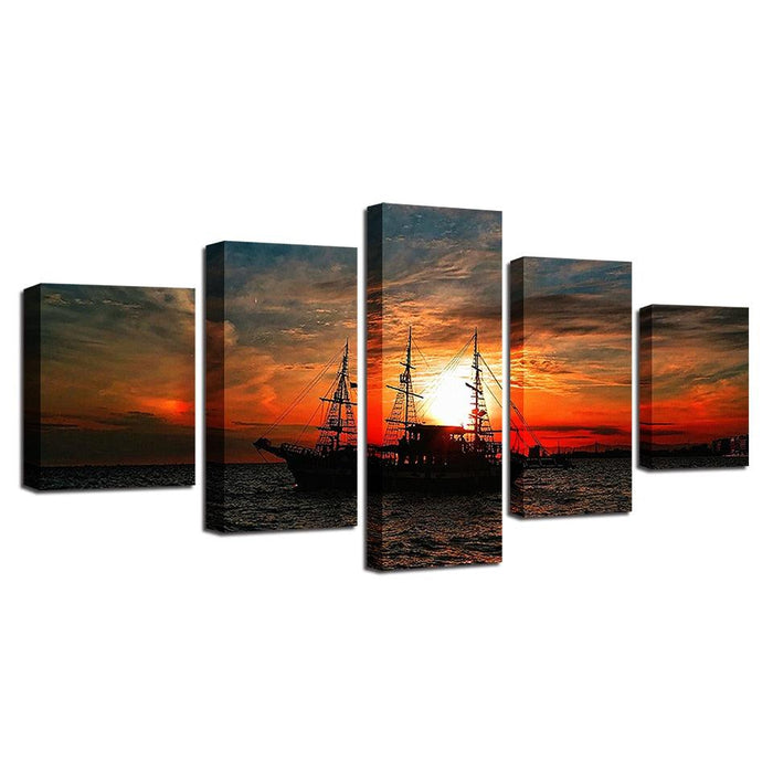 Sailing Under The Sunset 5 Piece HD Multi Panel Canvas Wall Art Frame - Original Frame