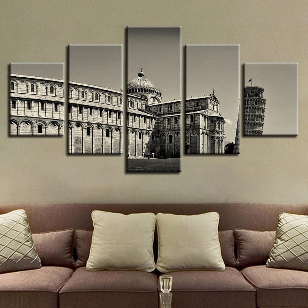 Leaning Tower Of Pisa 5 Piece HD Multi Panel Canvas Wall Art Frame - Original Frame