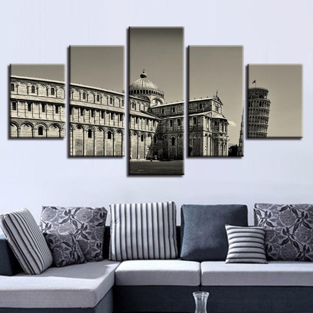 Leaning Tower Of Pisa 5 Piece HD Multi Panel Canvas Wall Art Frame - Original Frame