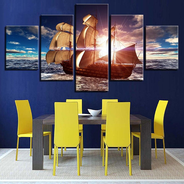 Sunlit Sailboat 5 Piece HD Multi Panel Canvas Wall Art Frame - Original Frame