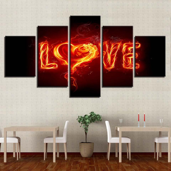 Fire Love 5 Piece HD Multi Panel Canvas Wall Art Frame