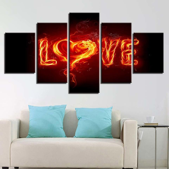 Fire Love 5 Piece HD Multi Panel Canvas Wall Art Frame