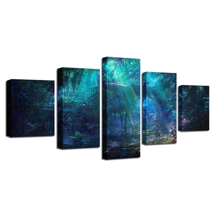 Mysterious Forest 5 Piece HD Multi Panel Canvas Wall Art Frame - Original Frame