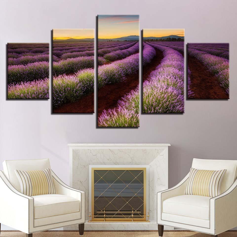 Lavender Field 5 Piece HD Multi Panel Canvas Wall Art Frame - Original Frame