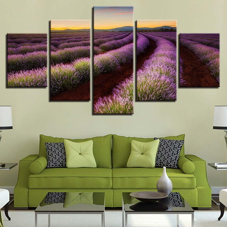 Lavender Field 5 Piece HD Multi Panel Canvas Wall Art Frame - Original Frame