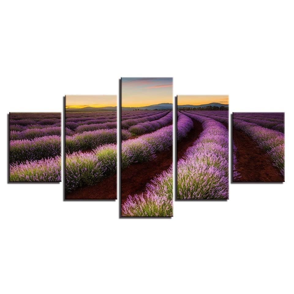 Lavender Field 5 Piece HD Multi Panel Canvas Wall Art Frame - Original Frame