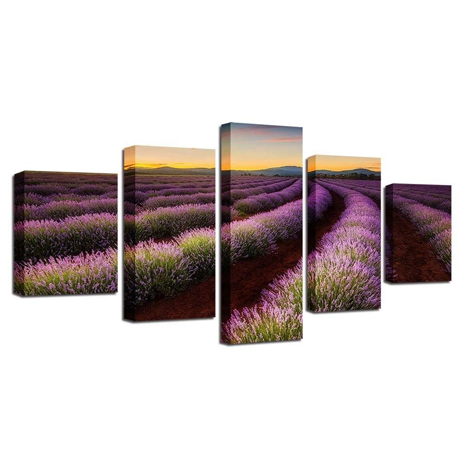 Lavender Field 5 Piece HD Multi Panel Canvas Wall Art Frame - Original Frame