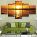 Sunset Beach Waves 5 Piece HD Multi Panel Canvas Wall Art Frame - Original Frame