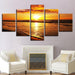 Sunset Beach Waves 5 Piece HD Multi Panel Canvas Wall Art Frame - Original Frame