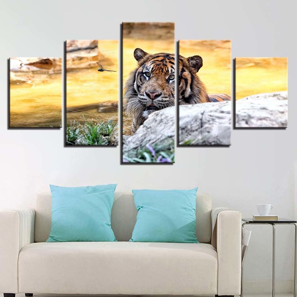 Majestic Tiger 5 Piece HD Multi Panel Canvas Wall Art Frame - Original Frame