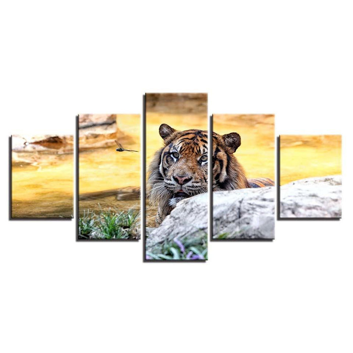 Majestic Tiger 5 Piece HD Multi Panel Canvas Wall Art Frame
