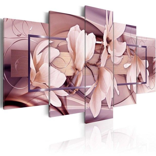 Magnolia Flower 5 Piece HD Multi Panel Canvas Wall Art Frame