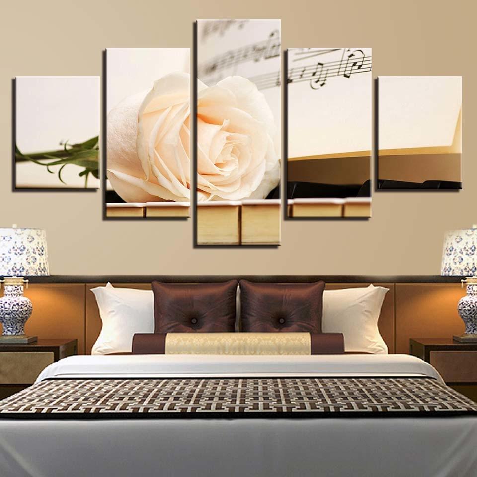 Champagne Rose And Piano 5 Piece HD Multi Panel Canvas Wall Art Frame - Original Frame