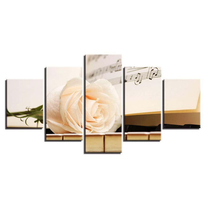Champagne Rose And Piano 5 Piece HD Multi Panel Canvas Wall Art Frame