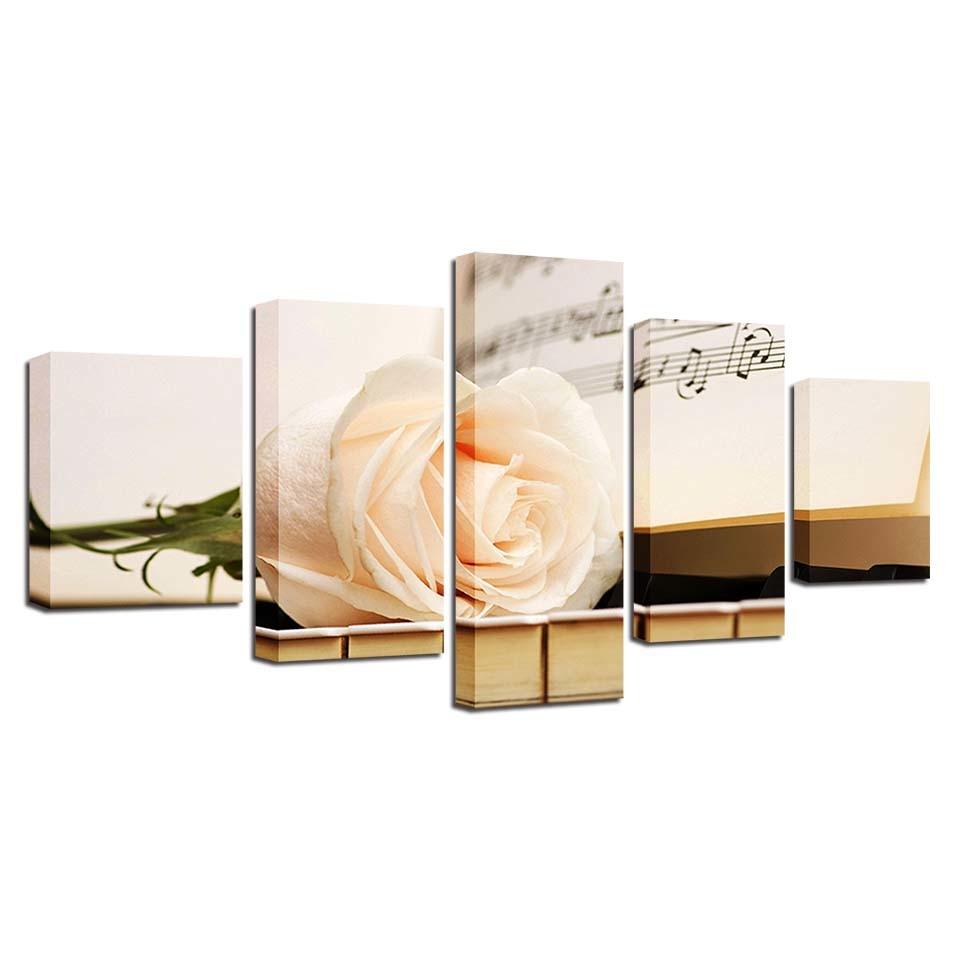 Champagne Rose And Piano 5 Piece HD Multi Panel Canvas Wall Art Frame - Original Frame