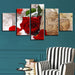 Red Rose Flower 5 Piece HD Multi Panel Canvas Wall Art Frame - Original Frame