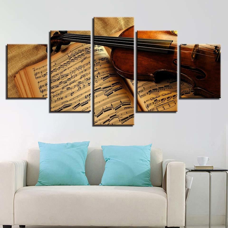 Violin And Music 5 Piece HD Multi Panel Canvas Wall Art Frame - Original Frame
