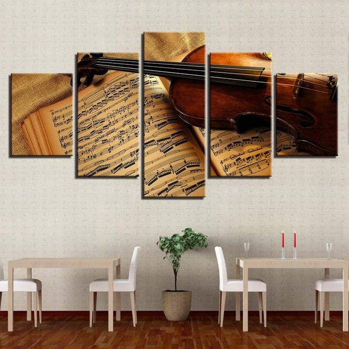 Violin And Music 5 Piece HD Multi Panel Canvas Wall Art Frame