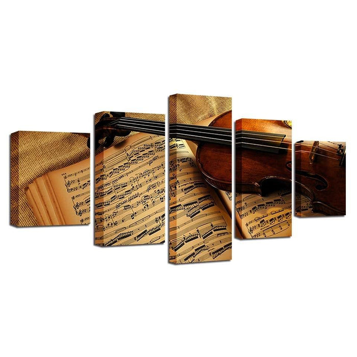 Violin And Music 5 Piece HD Multi Panel Canvas Wall Art Frame - Original Frame