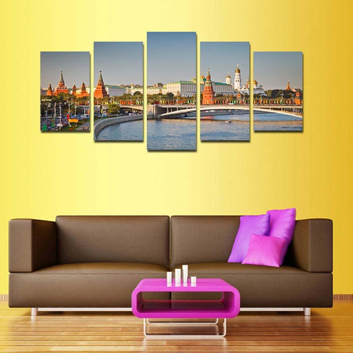 Bridge Building Landscape 5 Piece HD Multi Panel Canvas Wall Art Frame - Original Frame