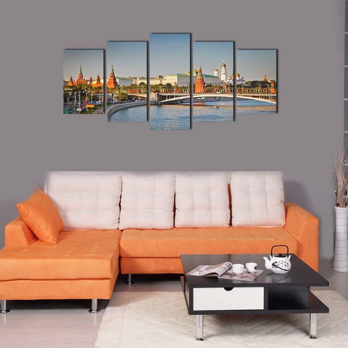 Bridge Building Landscape 5 Piece HD Multi Panel Canvas Wall Art Frame - Original Frame