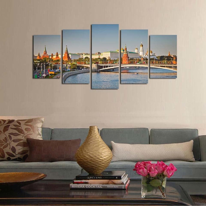 Bridge Building Landscape 5 Piece HD Multi Panel Canvas Wall Art Frame - Original Frame