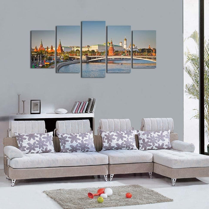 Bridge Building Landscape 5 Piece HD Multi Panel Canvas Wall Art Frame - Original Frame