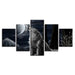 Moon Night Wolf Howl 5 Piece HD Multi Panel Canvas Wall Art Frame - Original Frame