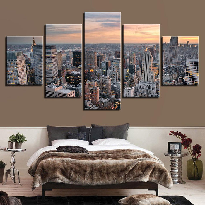 Dusk Cityscape 5 Piece HD Multi Panel Canvas Wall Art Frame - Original Frame