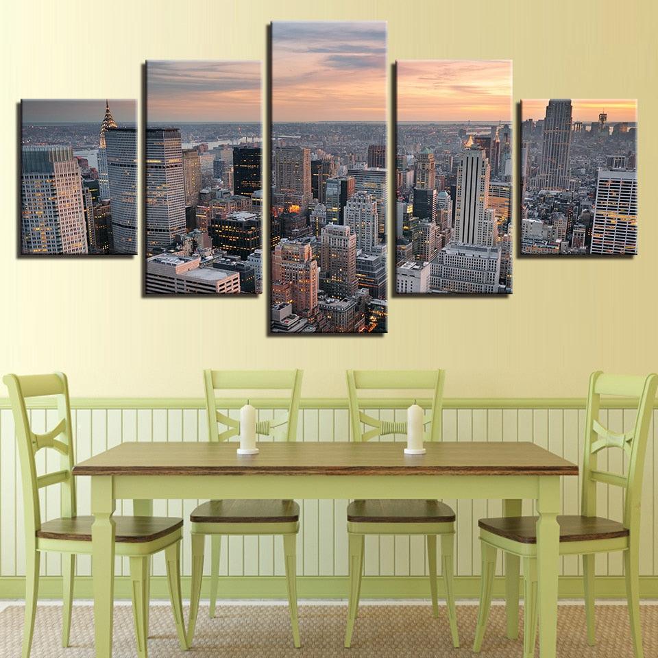 Dusk Cityscape 5 Piece HD Multi Panel Canvas Wall Art Frame - Original Frame