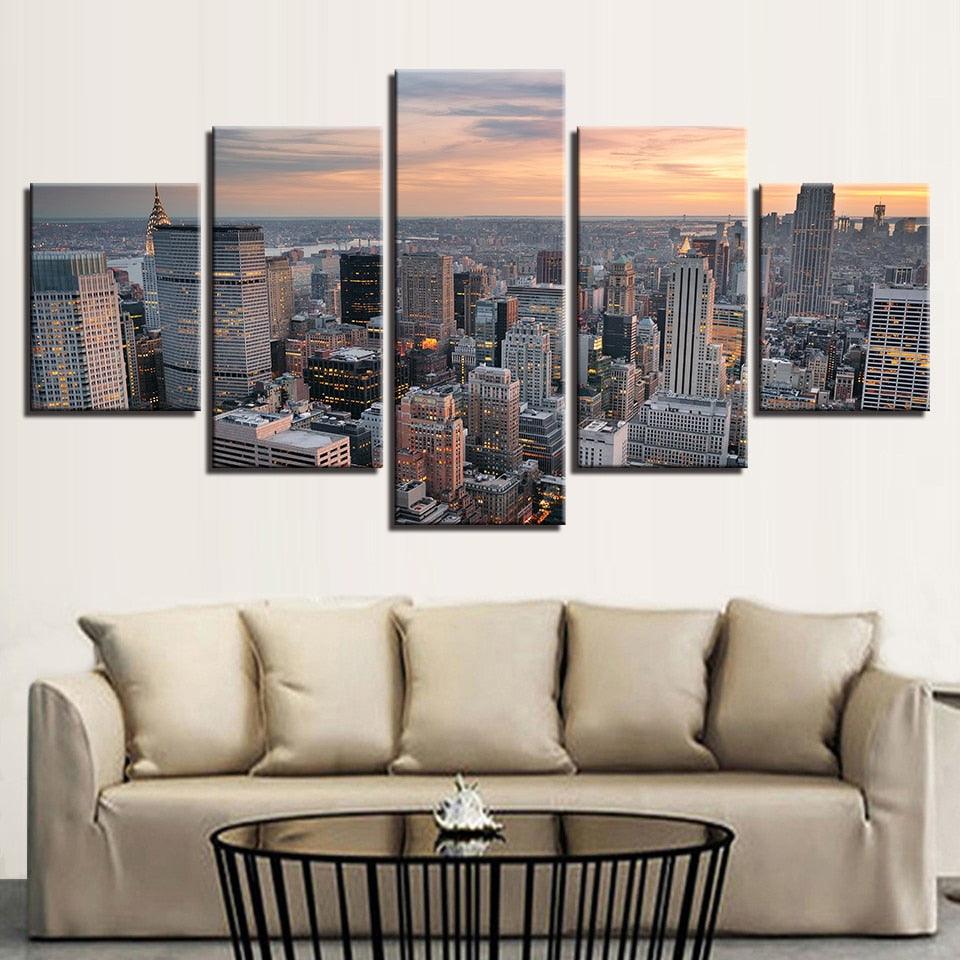Dusk Cityscape 5 Piece HD Multi Panel Canvas Wall Art Frame - Original Frame