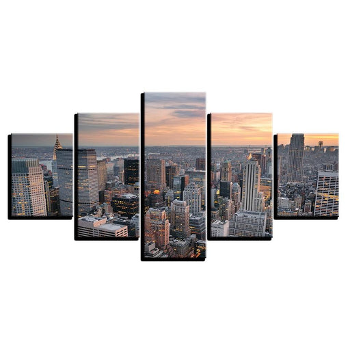 Dusk Cityscape 5 Piece HD Multi Panel Canvas Wall Art Frame - Original Frame