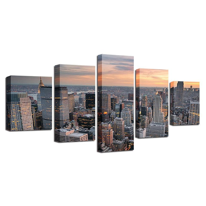 Dusk Cityscape 5 Piece HD Multi Panel Canvas Wall Art Frame - Original Frame