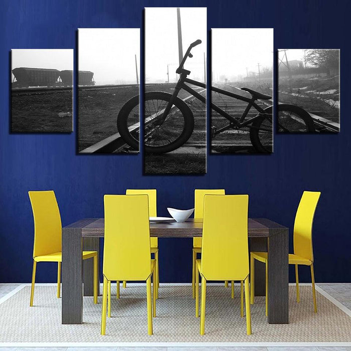 Bicycle Rail 5 Piece HD Multi Panel Canvas Wall Art Frame - Original Frame