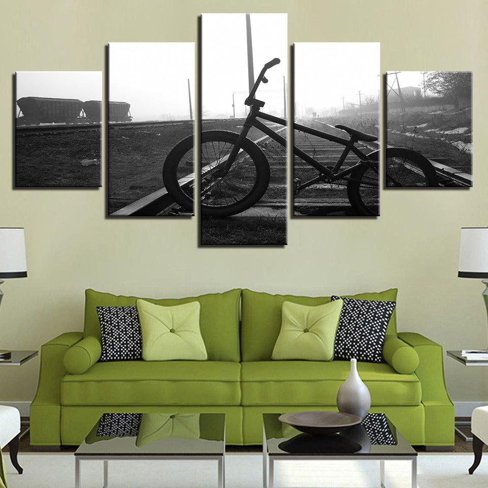 Bicycle Rail 5 Piece HD Multi Panel Canvas Wall Art Frame - Original Frame