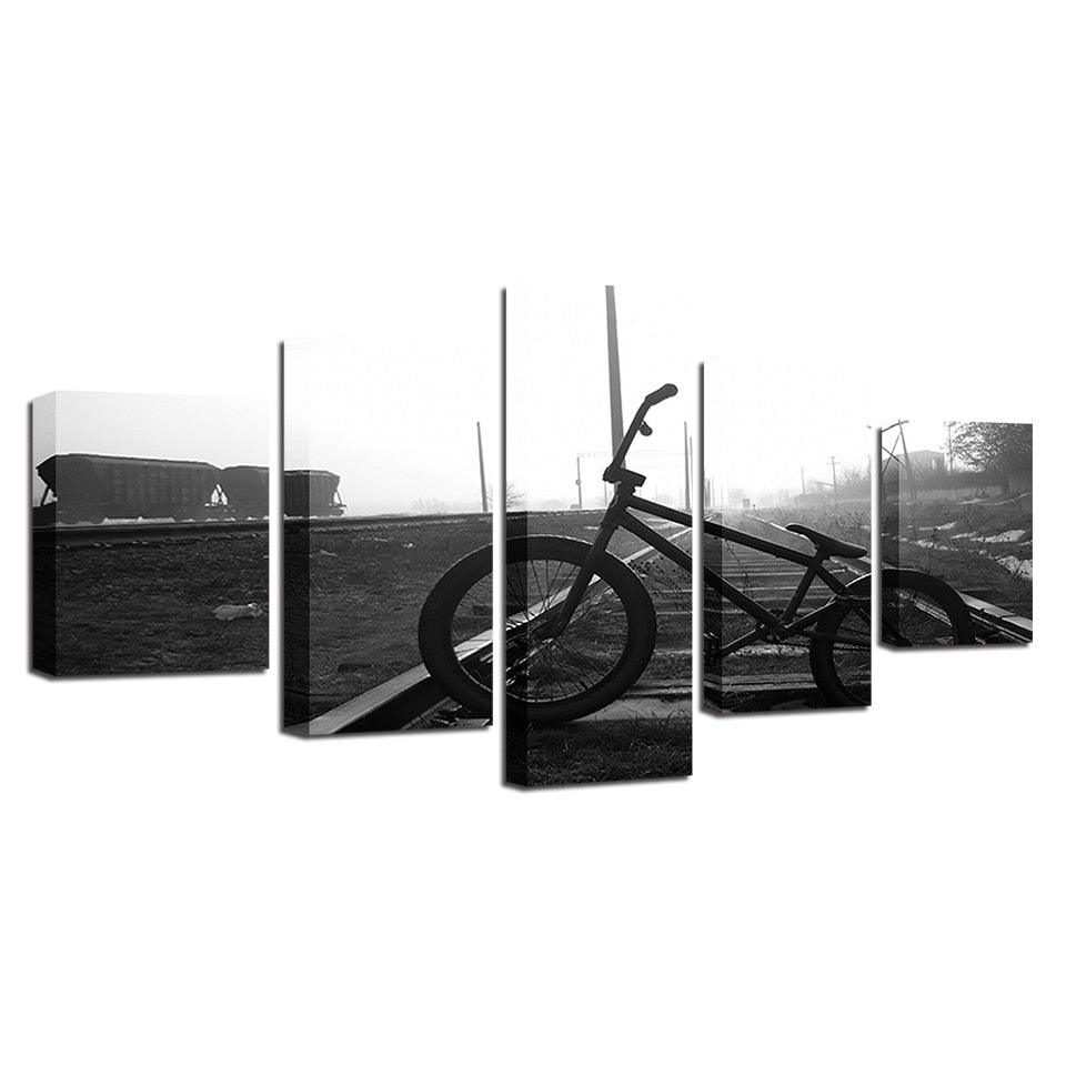 Bicycle Rail 5 Piece HD Multi Panel Canvas Wall Art Frame - Original Frame