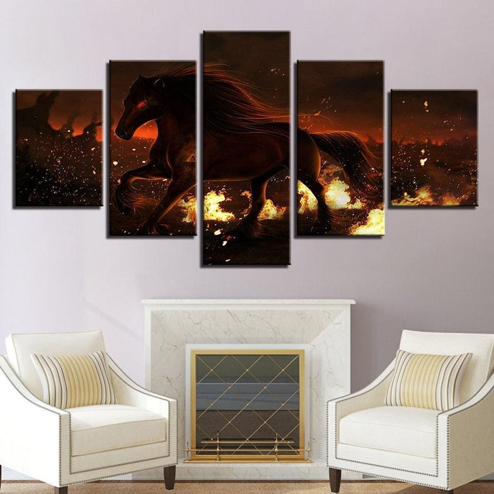 Fiery Horse 5 Piece HD Multi Panel Canvas Wall Art Frame