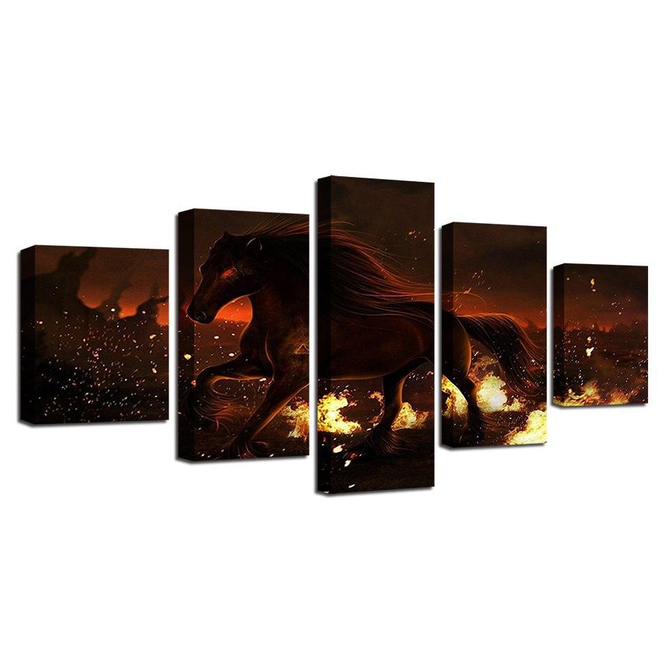 Fiery Horse 5 Piece HD Multi Panel Canvas Wall Art Frame - Original Frame