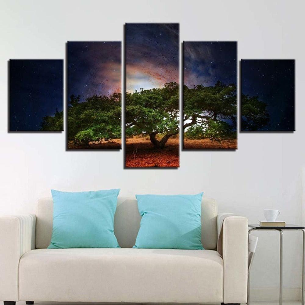 Tree In Desert 5 Piece HD Multi Panel Canvas Wall Art - Original Frame