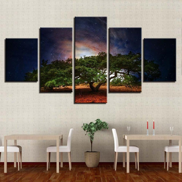 Tree In Desert 5 Piece HD Multi Panel Canvas Wall Art - Original Frame