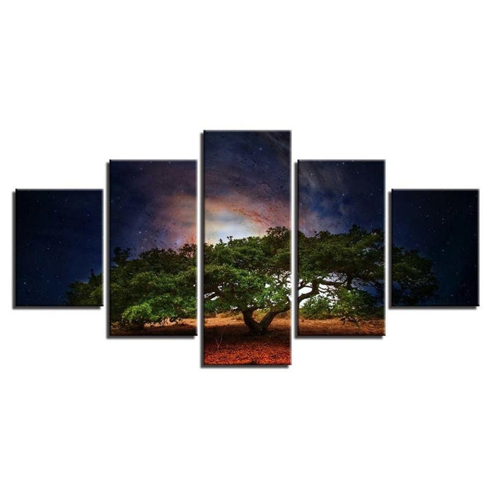 Tree In Desert 5 Piece HD Multi Panel Canvas Wall Art - Original Frame