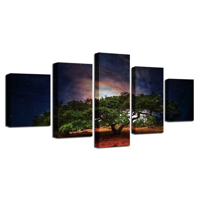 Tree In Desert 5 Piece HD Multi Panel Canvas Wall Art - Original Frame