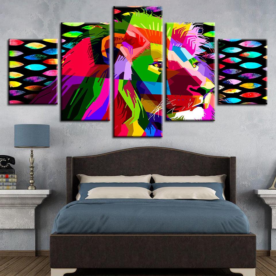 Rainbow Lion 5 Piece HD Multi Panel Canvas Wall Art - Original Frame