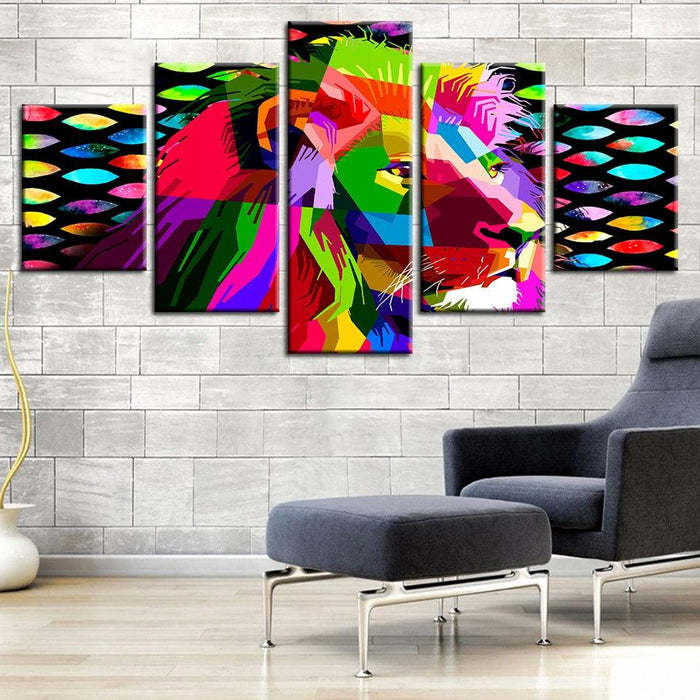 Rainbow Lion 5 Piece HD Multi Panel Canvas Wall Art - Original Frame