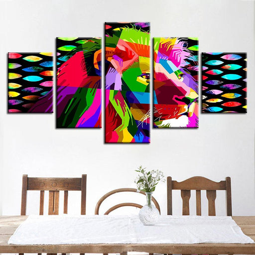 Rainbow Lion 5 Piece HD Multi Panel Canvas Wall Art - Original Frame