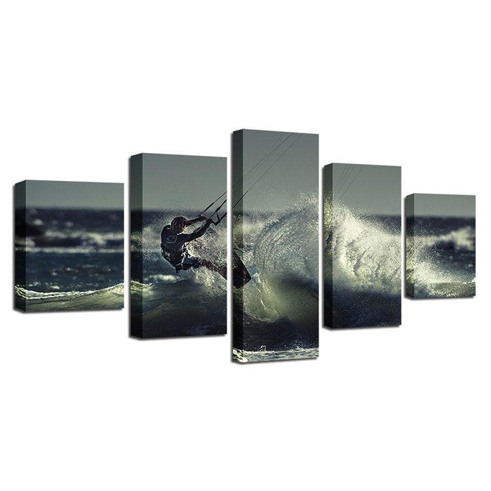 Surfing Waves 5 Piece HD Multi Panel Canvas Wall Art Frame